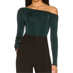 Free People That’s Hot Off Shoulder Bodysuit Pine Green Stretch Long Sleeve S